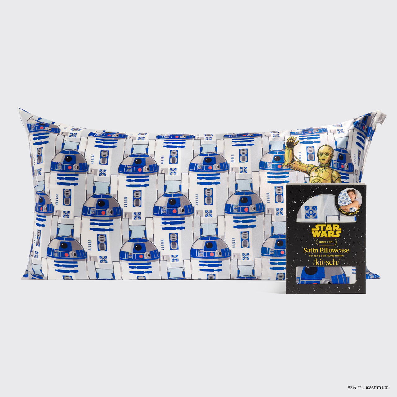 Star Wars™ &amp; Kitsch Satin Pillowcase in R2-D2 &amp; C-3PO 4 Pack - King