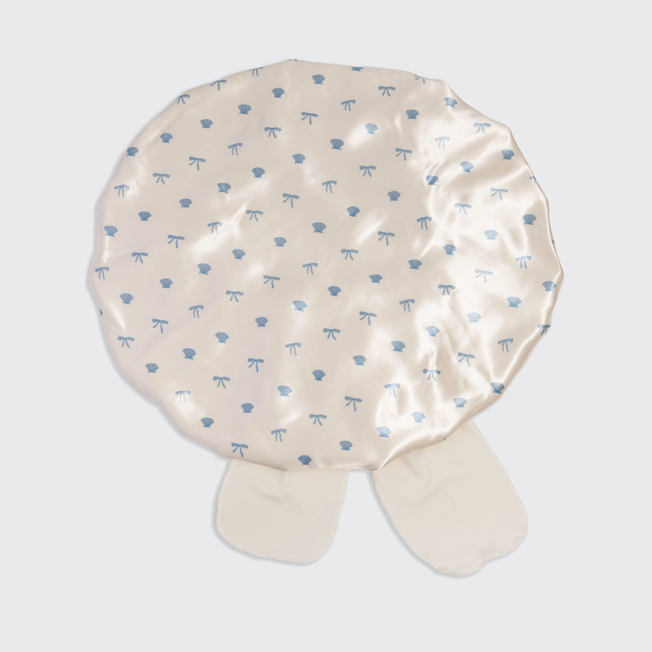 Pearlized Cream &amp; Coastal Blue Print Oversized Satin Bonnet
